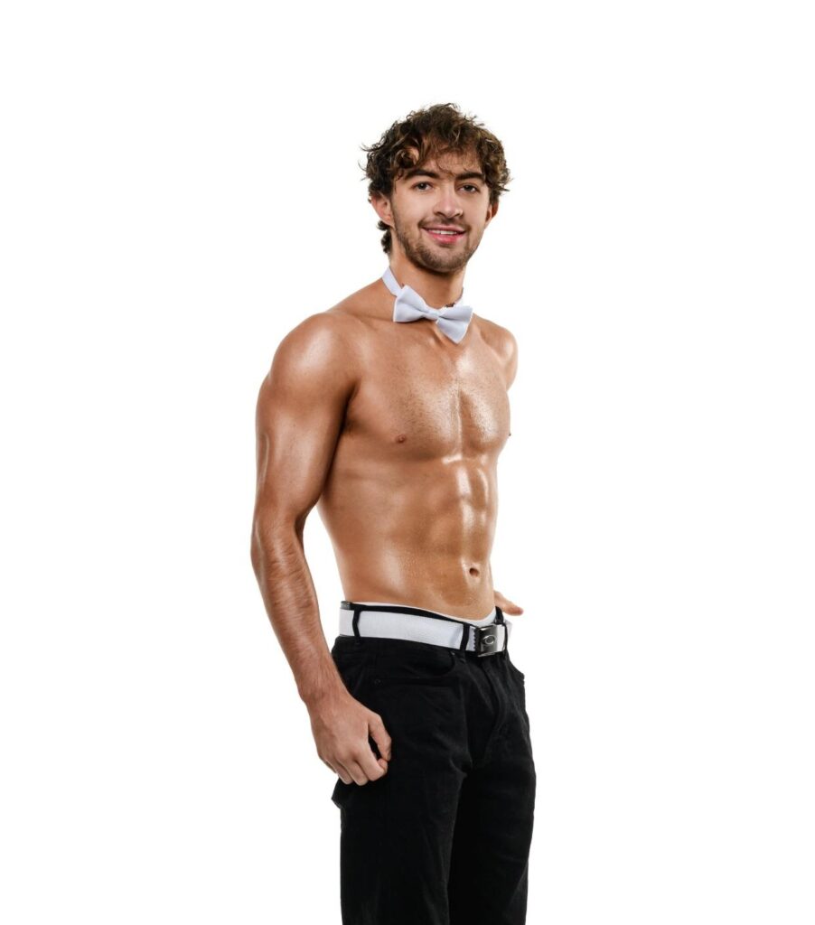 MICHAEL-BRISBANE-TOPLESS-WAITER-WHITE-BELT